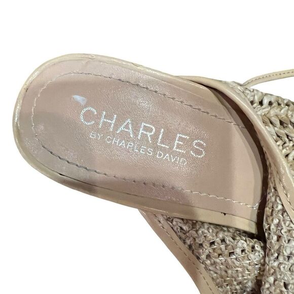 Womens Peep Toe Sandals Size 6 Natural Woven Heel Beige Niko Charles David - Picture 6 of 6